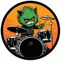 Award-winning Green Kitty Drummer Sticker In Gritty Horror Comic Style