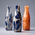 Award-winning Minimalism: Blue, Orange, And Brown Vases With Fluid Networks