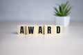 AWARD word made with building blocks on table