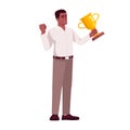 Awarding best worker semi flat RGB color vector illustration. Hard working employee with golden cup isolated cartoon