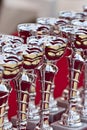 Awards cups on a red table Royalty Free Stock Photo