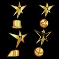 Awards golden statue set abstract people star in different forms. Oscar celebrity. Vector illustration