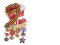 Concept May 9, victory USSR in the Second World War - Order of Red Star, medals for liberation of Berlin, Warsaw, for valor and me