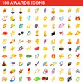 100 awards icons set, isometric 3d style Royalty Free Stock Photo