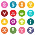 Awards medals cups icons set colorful circles vector Royalty Free Stock Photo