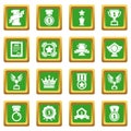 Awards medals cups icons set green square vector