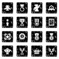 Awards medals cups icons set grunge Royalty Free Stock Photo