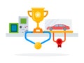 Awards, medals and game consoles on the table flat isolated Royalty Free Stock Photo