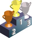 Awards podium and trophies illustration in 3D isometric style