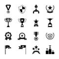 Awards Symbols and Trophy Silhouette Icons Set Isolated Vector Illustration