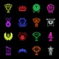 Awards and trophies neon icons in set collection for design.Reward and achievement vector symbol stock web illustration. Royalty Free Stock Photo