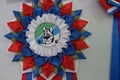 awards for the winners of the exhibition colored rosettes with a diploma assessment for a dog Royalty Free Stock Photo