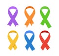 Awareness colorful vector ribbons, symbol of AIDS candlelight memorial day isolated on white