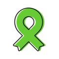 Awareness ribbon. Black outline. Lime green color. Geometrical shape. Vector illustration, flat design