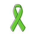 Awareness ribbon. Black outline. Lime green color. Vector illustration, flat design