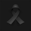 Awareness ribbon. Mourning and melanoma symbol. Black background, backdrop. Templates for placards, banners, flyers