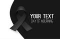 Awareness ribbon. Mourning and melanoma symbol. Black background, backdrop. Templates for placards, banners, flyers