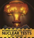 Mushroom Cloud and Awareness Ribbon for Day Against Nuclear Tests, Vector Illustration