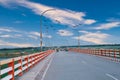 Awasome bridge in river. Flying birds in sky on narsingdi, bangladesh