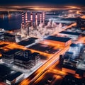 Electrifying Panorama: An Urban Powerhouse Ignites the Night Royalty Free Stock Photo