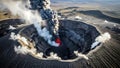Dramatic Aerial View of Active Volcano Eruption with Lava and Ash Plume Royalty Free Stock Photo