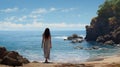 Awe-inspiring Beach: Hyperrealistic Fantasy Painting Of A Woman Exploring New Places