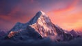 A majestic mountain peak bathed in the soft light of dawn. The sky is painted in shades of pink and orange Royalty Free Stock Photo