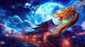 Celestial Dragon and Pagoda - Generative AI