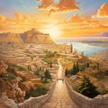 Awe-inspiring collage of different art styles capturing the scenic beauty of 'Biblical Byways'