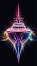 An awe-inspiring 3D hologram design of a luxurious yacht, illuminated by a dazzling array of neon colors