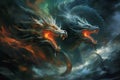 Ferocious storm dragons in Fantasy - Generative AI Royalty Free Stock Photo