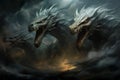 Ferocious storm dragons in Fantasy - Generative AI Royalty Free Stock Photo