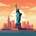 Sunrise Majesty: Statue of Liberty and New York Skyline