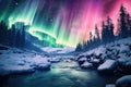 An awe-inspiring image captures the breathtaking beauty of a vibrant Aurora Borealis illuminating the dark night, The Northern