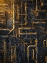 An awe-inspiring industrial scene featuring a captivating tapestry of intricately interwoven pipes, ducts, and machinery Royalty Free Stock Photo