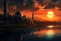 Awe-inspiring Islamic sunset mosque. Turkey islam