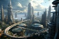 Awe-inspiring Megacity distant planet. Generate Ai