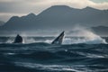 Awe-Inspiring Ocean Stunning Landscape with Whales Breaching in the Distance