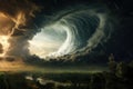 An awe-inspiring painting depicting a massive wave soaring through the sky., Photo illustration of a dramatic storm tornado vortex Royalty Free Stock Photo