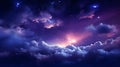 An awe-inspiring photograph of a night sky filled with stars, deep purples, and cosmic blues, providing an ethereal color palette