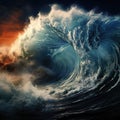 Awe-inspiring power of massive tsunami waves crashing in the ocean Royalty Free Stock Photo