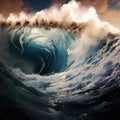 Awe-inspiring power of massive tsunami waves crashing in the ocean Royalty Free Stock Photo