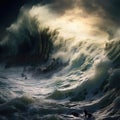 Awe-inspiring power of massive tsunami waves crashing in the ocean