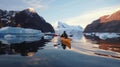 Back of person kayaking through antarctica waters