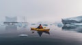 Back of person kayaking through antarctica waters