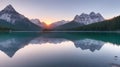Awe-Inspiring Sunrise Over a Serene Mountain Lake, Royalty Free Stock Photo