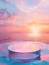 An awe-inspiring sunset over the tranquil ocean serves as a breathtaking and ethereal backdrop for a sleek, minimalist