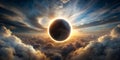 Awe-inspiring total solar eclipse on dark cloudy day AI Generative, cloudy, solar, celestial, nature Royalty Free Stock Photo