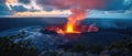 Awe-Inspiring View Of The Fiery Glow Of Active Volcanos At Kilauea Caldera