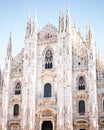Awe-inspiring view of Milan Cathedral in Italy with intricate sculptures adorning its exterior